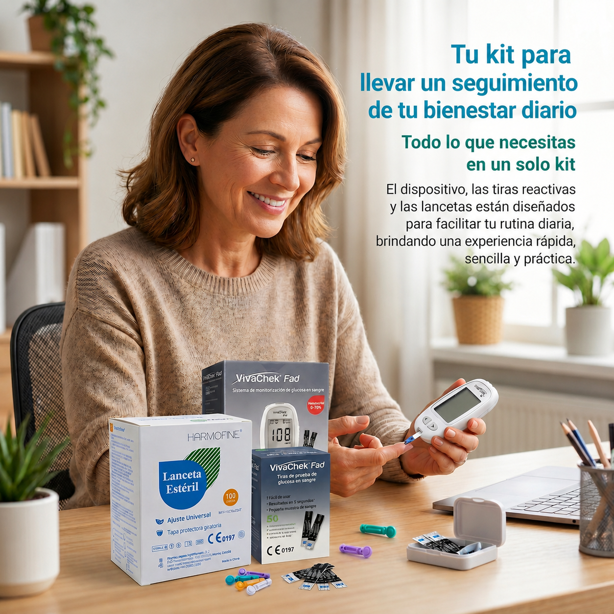 Pack de Tiras Reactivas y Lancetas VivaChek Fad | Repuestos para Glucómetro